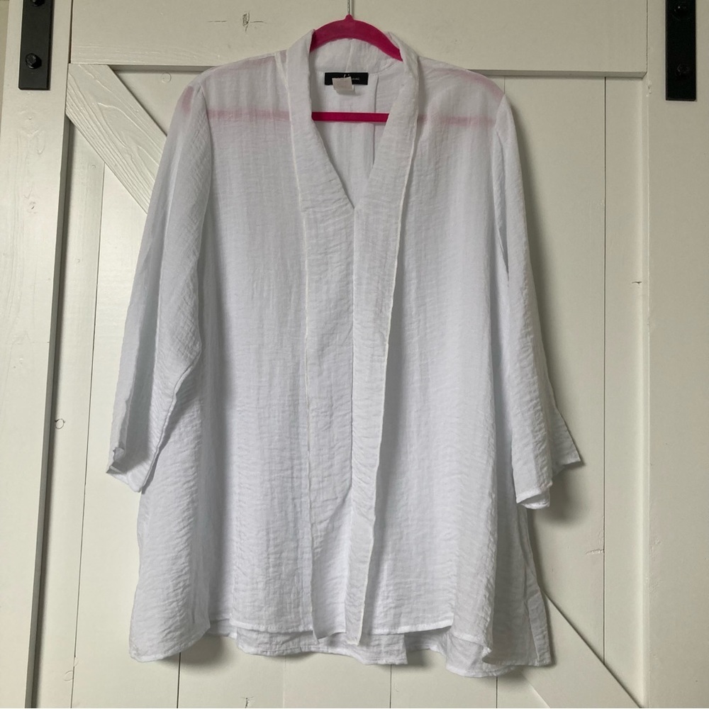 Yushi Lagenlook artsy coastal Lagenlook white rayon blouse size XXL made in USA